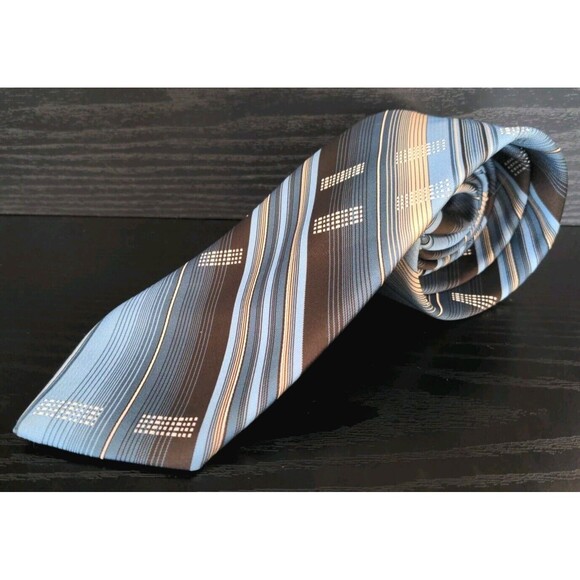 1970’s Don Loper Beverly Hills Men's Necktie 100% Poly Fat 3.5" 56" Blue Striped - Picture 2 of 4